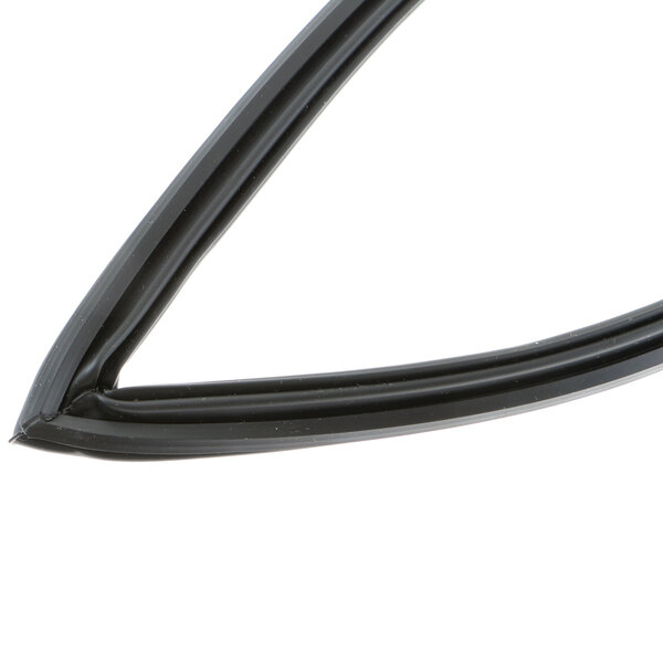 A close-up of a black rubber door gasket with a curved edge.