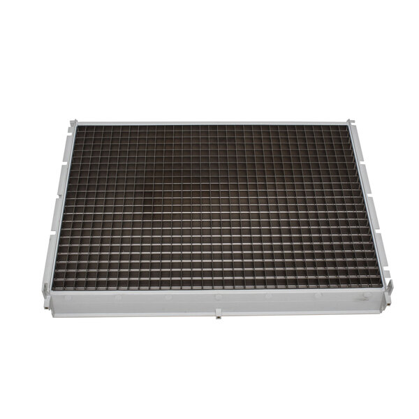 A white metal grid with black and white squares.