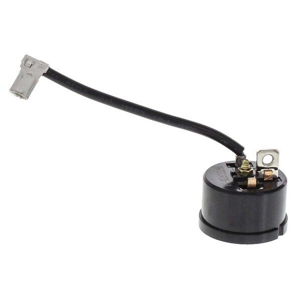 A black electrical plug with a wire attached on a Grindmaster Cecilware 1487 Overload.