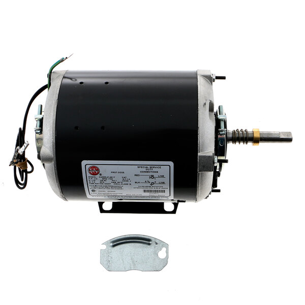 A black and silver Grindmaster-Cecilware motor with metal housing and cover.