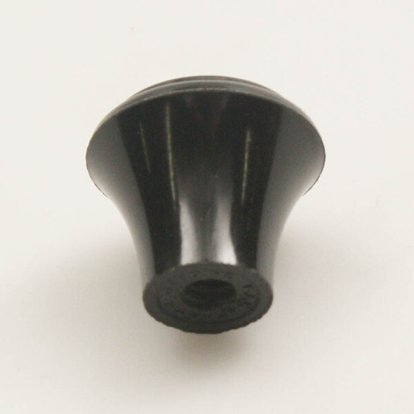 A black plastic knob with a hole in the middle.