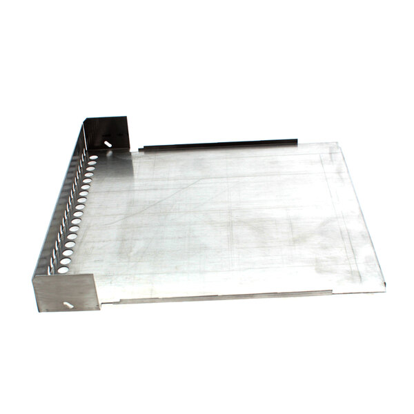 A metal tray with a metal plate and holes in it.