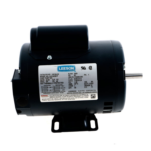 A black Blakeslee 1/2hp electric motor with a white label.