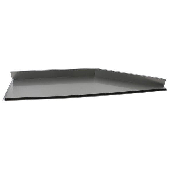 A grey metal rectangular True Refrigeration evap air flow cover.