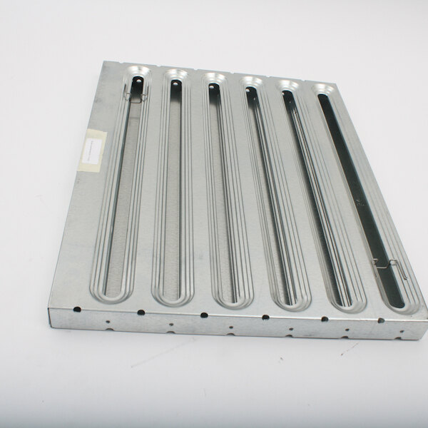 A Kason galvanized metal hood filter with four holes.