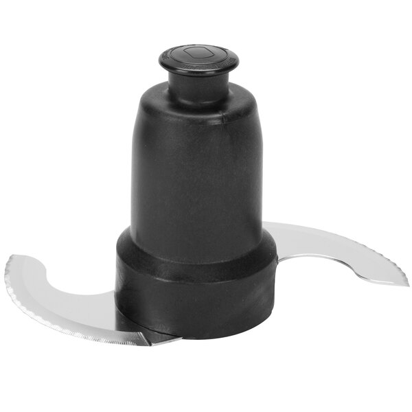 A black plastic tool with a silver S-shaped blade on top.