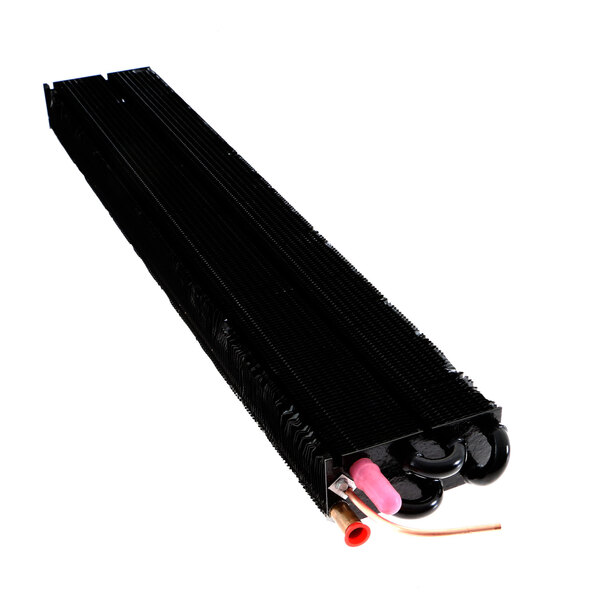 A black rectangular True Refrigeration evaporator coil with wires.