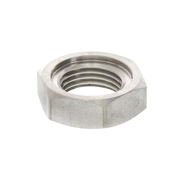 A close-up of a stainless steel Meiko nut.
