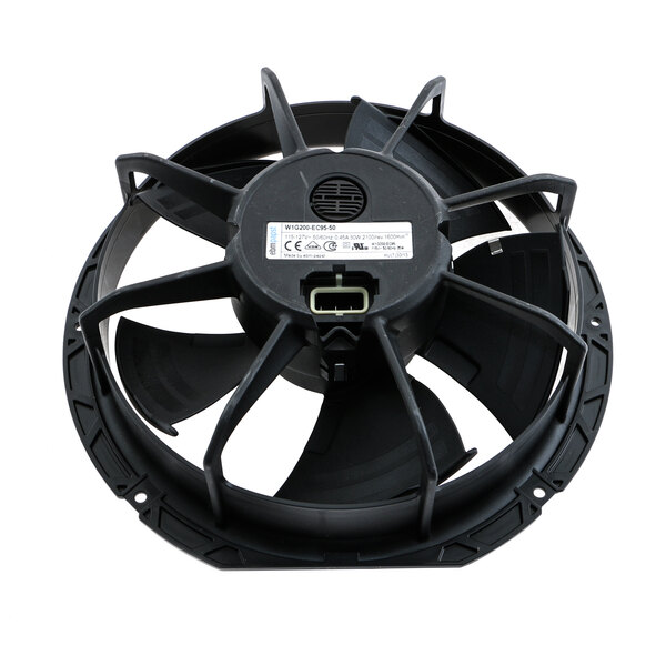 A black True Refrigeration condenser fan motor with white label.