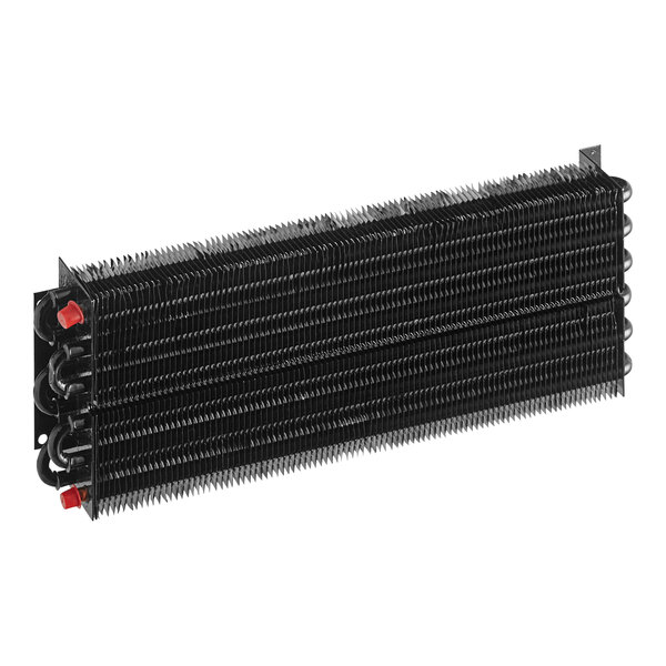 A black metal Beverage-Air evaporator coil with red and black wires.