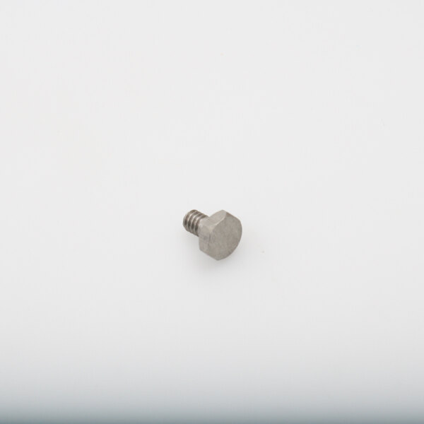A small metal bolt on a white surface.
