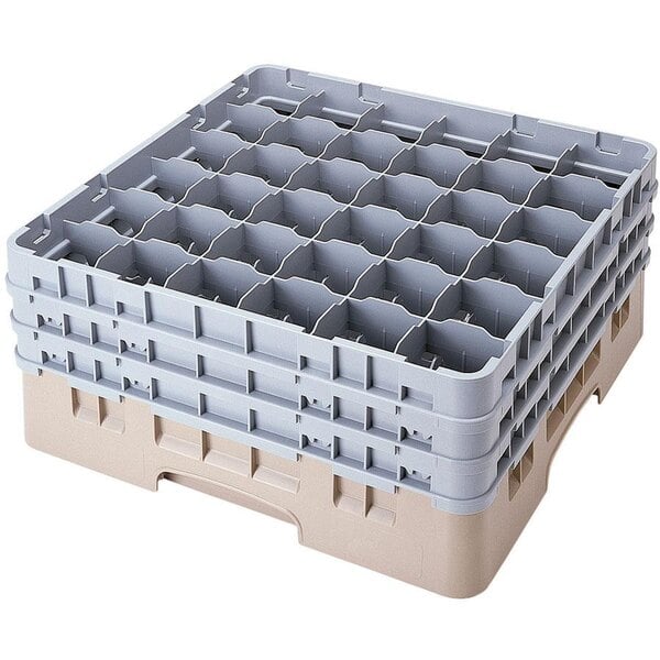 A beige plastic rack with 36 compartments and 4 extenders.