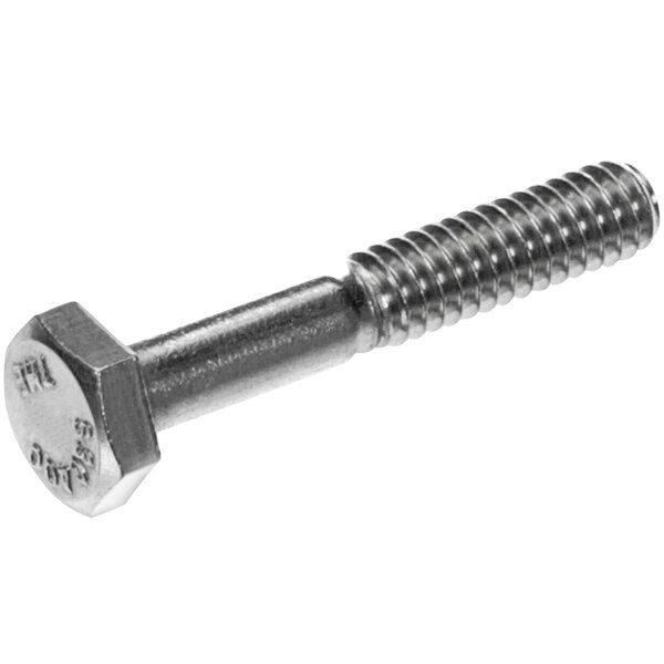 A close-up of a Crown Steam shoulder screw with a hex head.