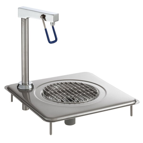 A stainless steel Delfield water station with a metal drain.