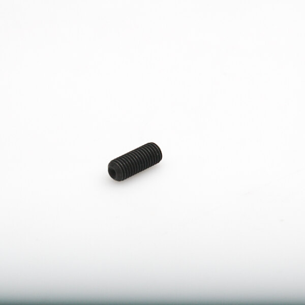 A black screw with a cylindrical head on a white surface.