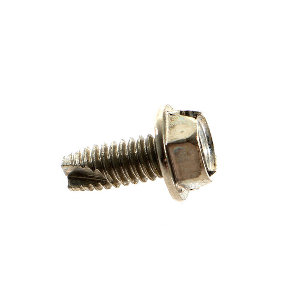A close-up of an APW Wyott hex head screw with a metal head.