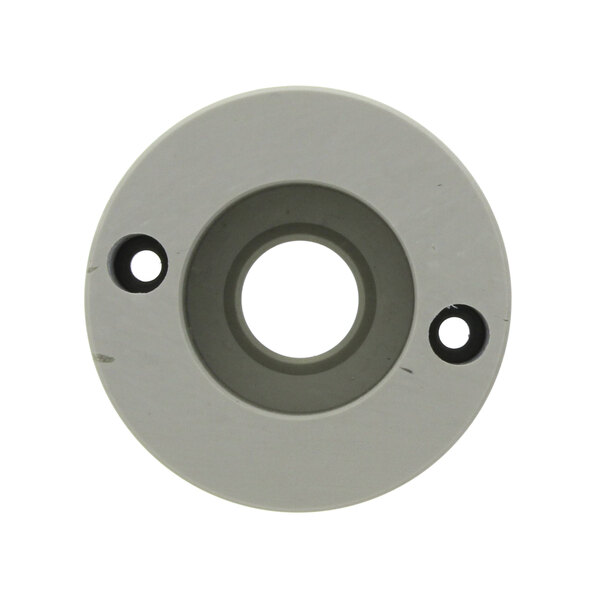 A white plastic circular spacer with two holes.