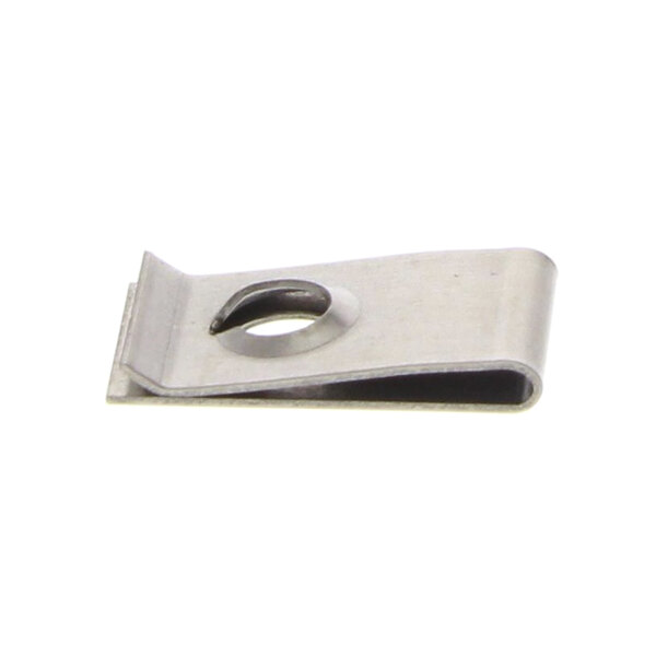A zinc metal nut with a hole in it.