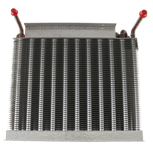 A True Refrigeration condenser coil with red handles.