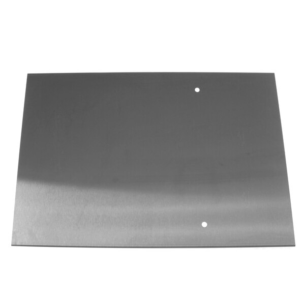 A grey metal rectangular panel with holes.