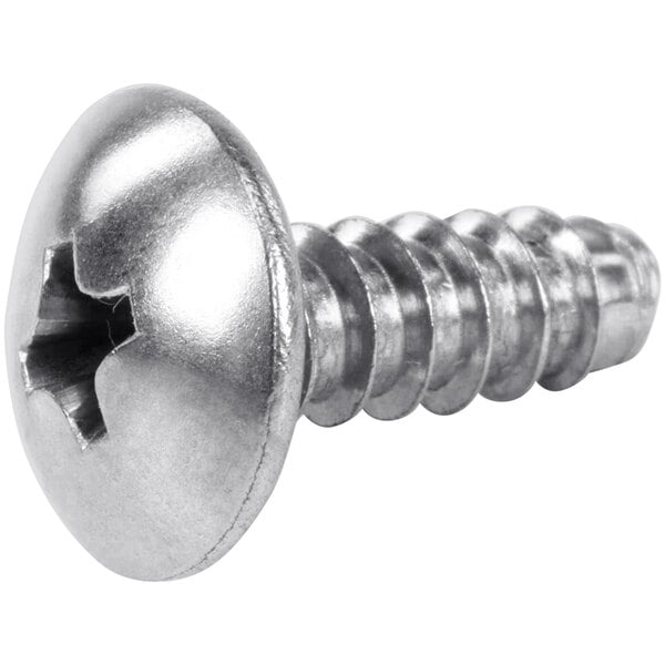 A close-up of a silver metal APW Wyott screw with a hole in the top.
