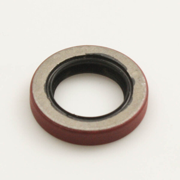 A round red and black Blakeslee oil seal.