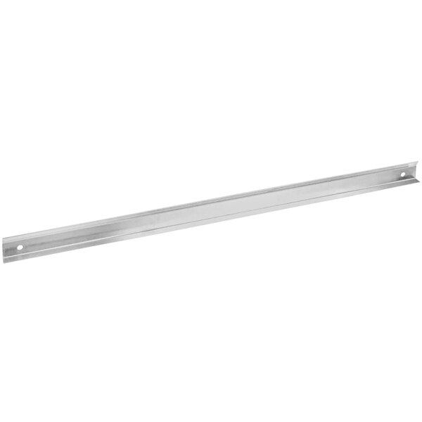 A stainless steel rectangular metal bar with holes.