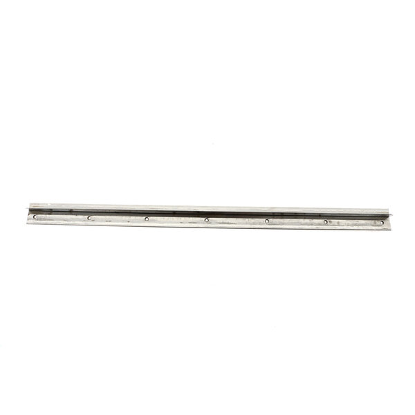 A metal strip with screws on a white background.