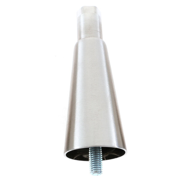 A stainless steel True Refrigeration leg with a screw on the end.