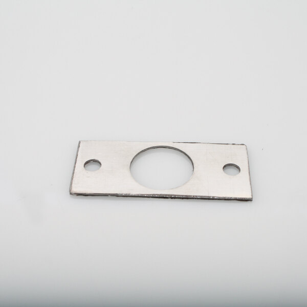 A stainless steel APW Wyott bearing bracket with a hole in it.