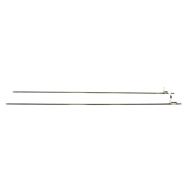 Two long thin metal rods with a hook on the end and a handle.