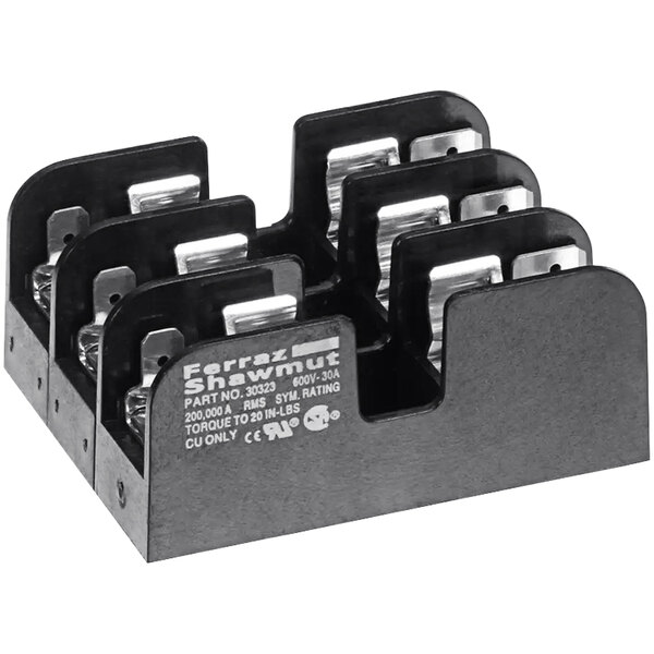 A black and silver Bakers Pride 2E-P1166A fuse block.