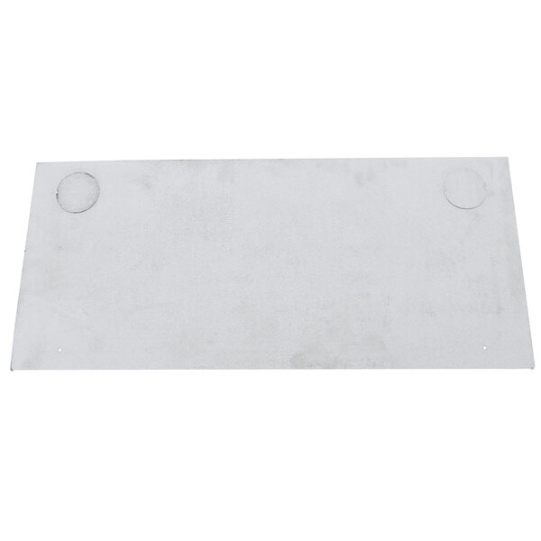 A white rectangular metal shroud with holes.