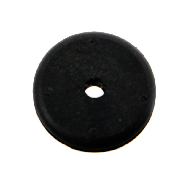 A black rubber round object with a hole in the middle.