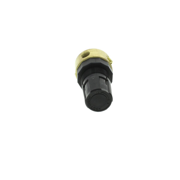 A black and gold metal Doyon Baking Equipment pressure regulator valve.