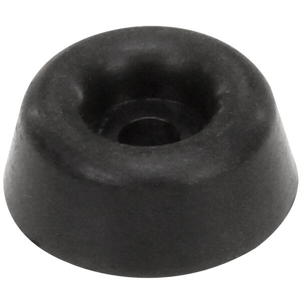 A black rubber round foot with a hole in the middle.