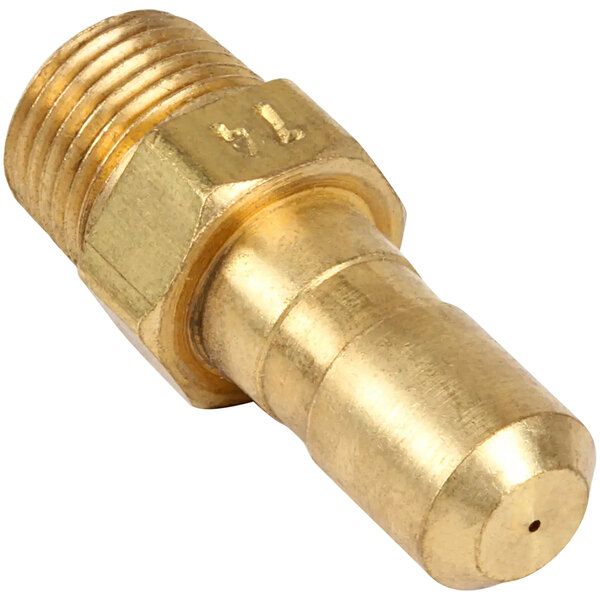 A close-up of a brass Bakers Pride LP gas orifice.