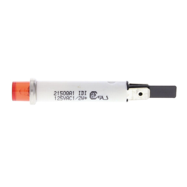 A white and orange pen with a red tip.