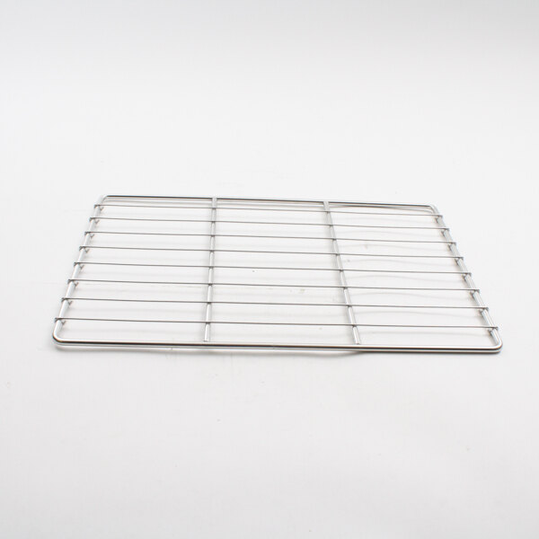 A Delfield stainless steel metal grid with many lines.