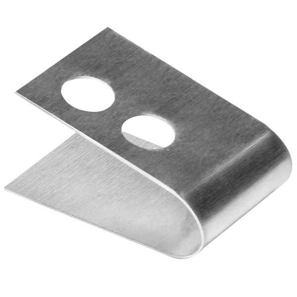 A metal bracket with two holes on it.