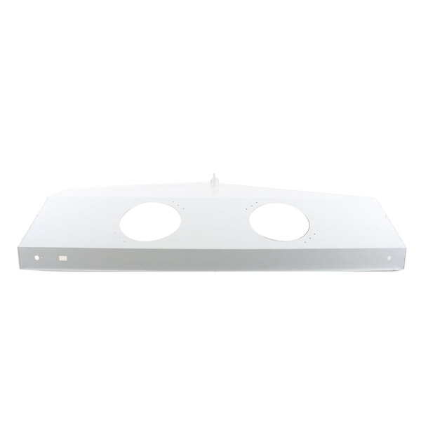 A white rectangular shelf with two circles.
