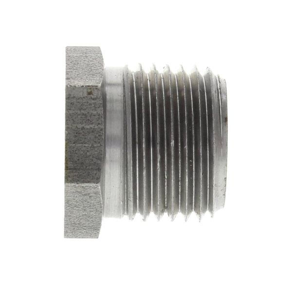A close-up of a threaded bushing with a nut on it.