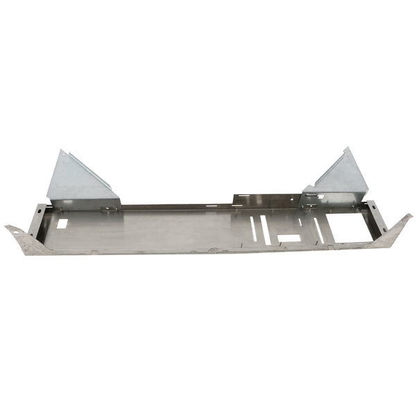 A metal frame with metal plates and corners.