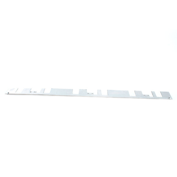 A long rectangular metal strip with a white background.