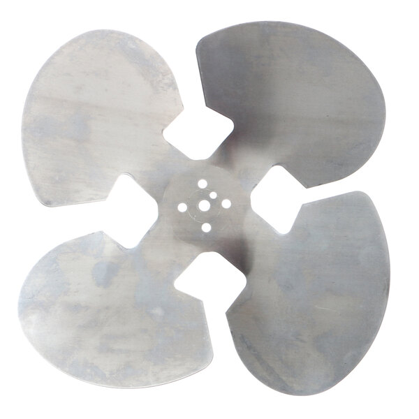 A metal Delfield fan blade with four holes.