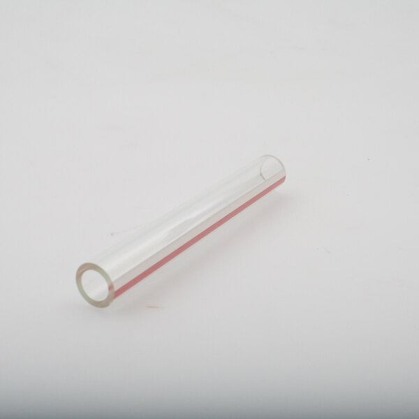A close up of a clear tube with a red stripe.