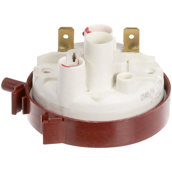 A round white and red Fagor Commercial pressure switch device.