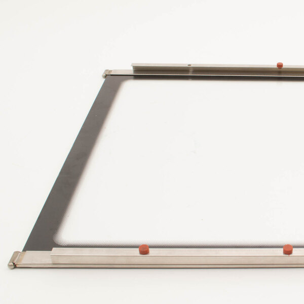 A metal frame with two holes on a square board.