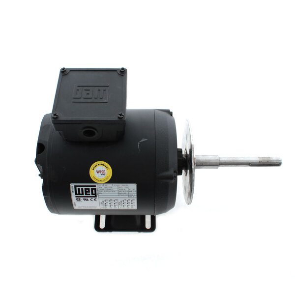 A close-up of a black Doyon Baking Equipment electric motor with a metal disc.