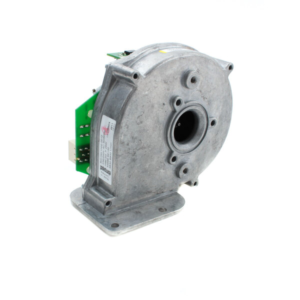 The blower for a Rational RG100 burner with a green and white cover.